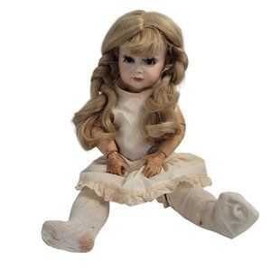 VINTAGE Porcelain Doll in White Dress